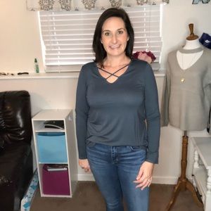 Charcoal Crisscross Top